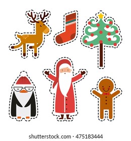 set figures happy merry christmas card vector illustration design