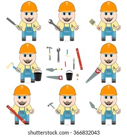 set of figures of the positive master of the specialist in repair, building and service
