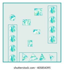 a set of figures, tiles, abstraction, geometry, rectangles, triangles, circles