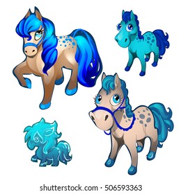A set of figurines in the form of fairy pony isolated on a white background. Vector illustration.