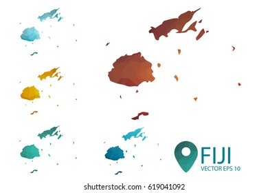 Set of Fiji maps. Bright gradient map of country in low poly style. Multicolored country map in geometric style for your infographics. Vector illustration eps 10.