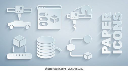 Set Filament for 3D printer, Isometric cube,  and car icon. Vector