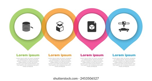 Set Filament for 3D printer, Layers, Isometric cube file and car. Business infographic template. Vector