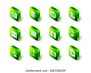 Set Filament for 3D printer, RGB and CMYK color mixing, services, gun, Isometric cube file, Graphing paper engineering and house icon. Vector
