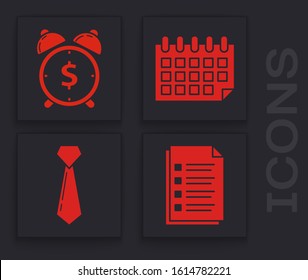 Set File document, Alarm clock with dollar symbol, Calendar and Tie icon. Vector