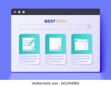 Set File document, Blank notebook and pencil with eraser and Document folder icon. Vector