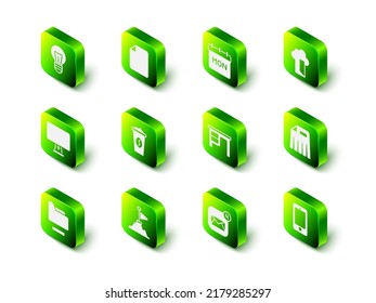 Set File Document, Calendar, Cloud Database, Paper Shredder, Mobile Phone, Office Desk, Envelope And Mountains With Flag Top Icon. Vector