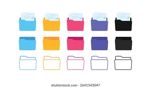 Set of File document in folder, cloud storage, file transfer encrypted form, connection docs information Access to remote file documents and folder. Document icon vector Illustration
