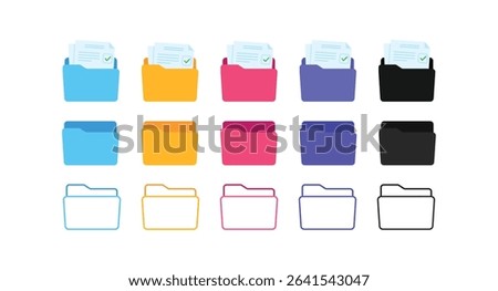 Set of File document in folder, cloud storage, file transfer encrypted form, connection docs information Access to remote file documents and folder. Document icon vector Illustration