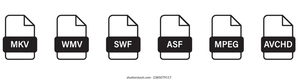 Set file document formats.File extensions diverse icons set isolated - stock vector