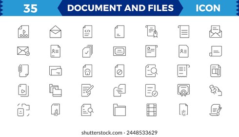 Set of file and document Icons. Simple line art style icons pack. Vector illustration, such as files, checkmark, find, search, paper.
