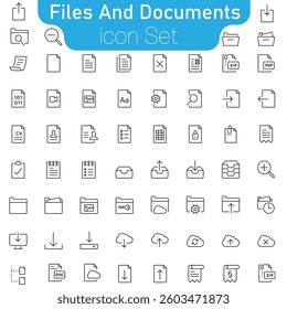 Set of file and document Icons. Simple line art style icons pack. Vector illustration.