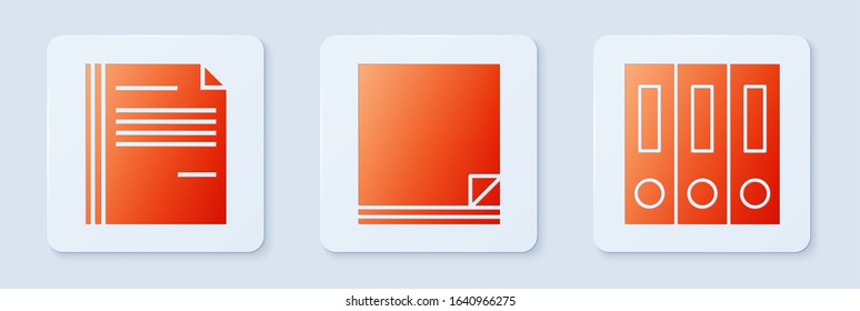 Set File document, File document and Office folders with papers and documents. White square button. Vector