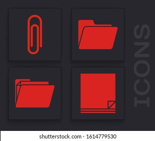 Set File document, Paper clip, Document folder and Document folder icon. Vector