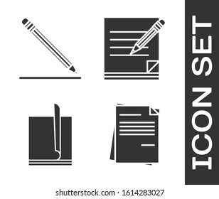 Set File document, Pencil with eraser and line, File document and Blank notebook and pencil with eraser icon. Vector