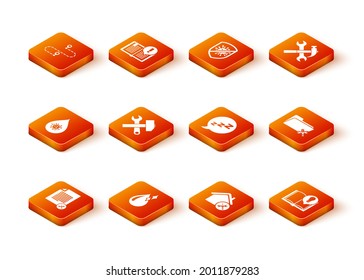 Set File document service, Clean water drop, Dirty, Crossed hammer and wrench, House, Speech bubble with snoring, Interesting facts and Folder icon. Vector