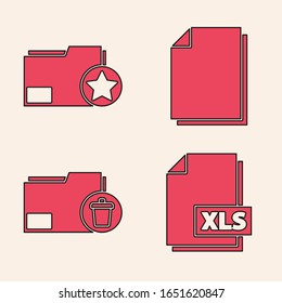 Set file documents, Document folder with star, Document and Delete folder icon. Vector
