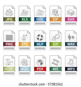 Set of file extension vector detailed icons