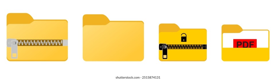Ícone de conjunto de pastas de arquivos. Documento na pasta, pasta de dados. Símbolo de pasta aberta, ícone de arquivo morto de documento de arquivo. Vetor.
