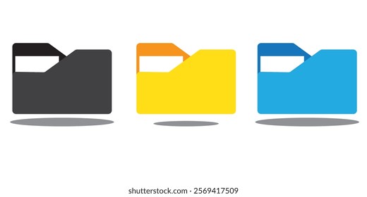 Set of file folder icon. Document in folder, data folder. Opened folder symbol, file document . 9