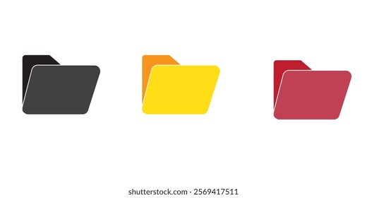 Set of file folder icon. Document in folder, data folder. Opened folder symbol, file document . 9