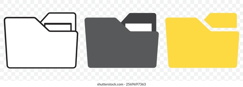 Set of file folder icon. Document in folder. Opened folder symbol. open folder icon. on transparent background, vector. eps 10.