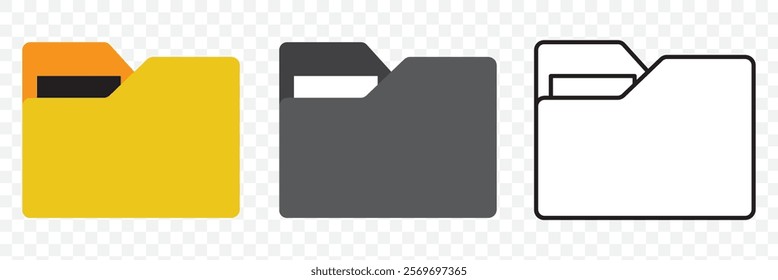 Set of file folder icon. Document in folder. Opened folder symbol. open folder icon. on transparent background, vector. eps 10.