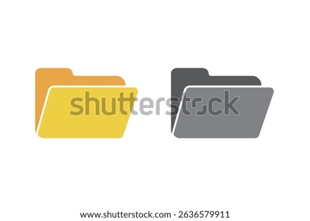 Set of file folder icon. Document in folder, data folder. Opened folder symbol, file document 