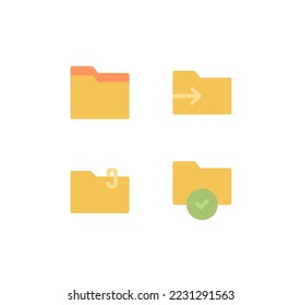 Set of file and folder related icons, repository, sync and flat line variety vectors.