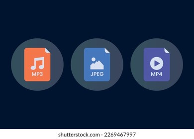 Set of file format icons audio image and video