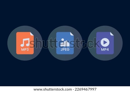 Set of file format icons audio image and video