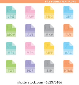 Set of file format icons in flat style