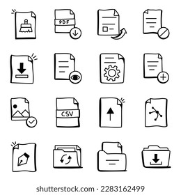 Set of File Formats in Doodle Icons

