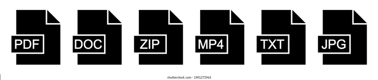 Set file formats vector icon. Document file for paper flat design. Diverse file extensions. Vector illustration.