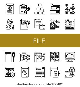Set of file icons such as Document, Reporter, Medical report, Dossier, Server, Receipt, Folder, Photographer, Share, Portfolio, Hard drive, Data, Database, Invoice, Bill , file