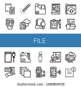 Set of file icons. Such as Invoice, Report, Pencil, Folder, Bill, Archive, Script, Checklist, Hard drive, Document, Paper, Usb, Cloud computing , file icons