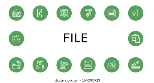 Set of file icons. Such as Picture, Document, Data, Pictures, Pencil, Documents, Share, Bill, Paper cutter, Files, Portfolio , file icons