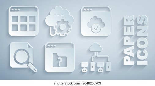 Set File missing, Cloud technology data transfer, Search concept with folder, Computer network,  and Browser files icon. Vector