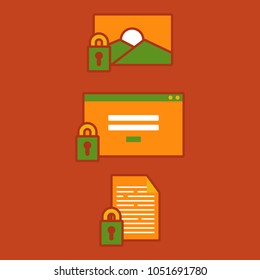 set file, picture and login web security icon illustration