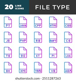 Definir tipo de arquivo ícone da extensão de programação de documento símbolo, com estilo de estrutura de tópicos gradiente