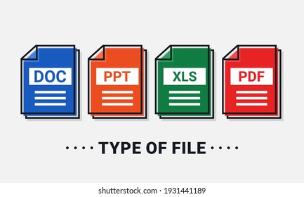 Dateityp festlegen. Format und Erweiterung der Dokumente. PDF, DOC, PPT und XLS. Illustrationsvektor