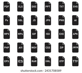 Set of File type icon, files format sign. Vector illustration.