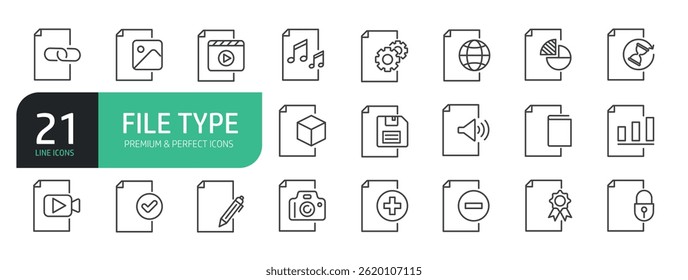 Set Of File Type Line Icons.