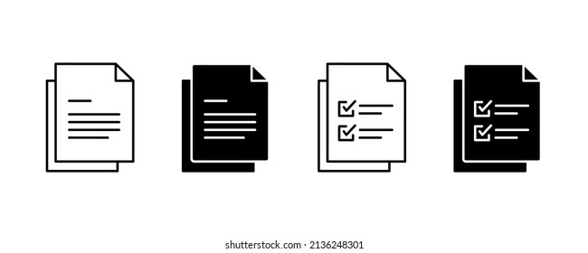 Set of files, documents icons. Folded written paper. Vector illustration.