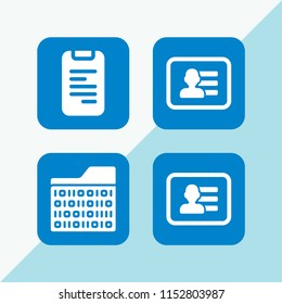 set with files and folders and business card of a man with contact info vector icons for web and mobile app