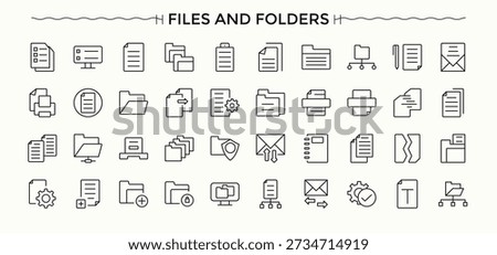 Set of Files and Folders line icon. Related to data, file, folder, archive, download, form, page and more. Vector icons collection. Doc icon. Editable stroke. Vector illustration.