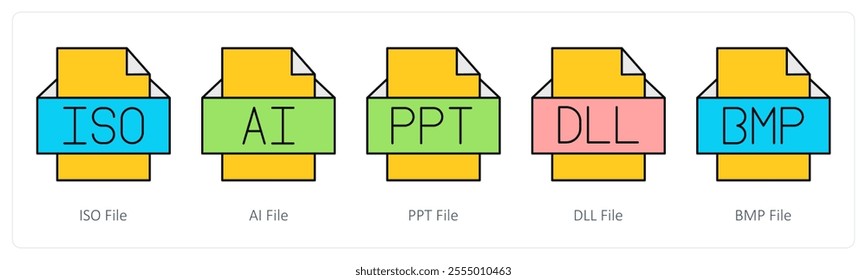 A set of files icons as iso file, ai file, ppt file