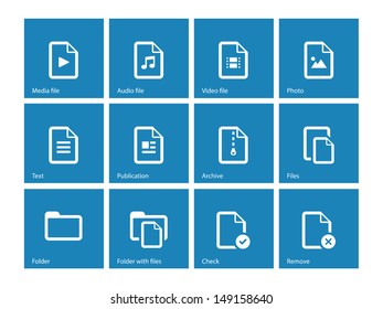 Set of Files icons on blue background. Vector illustration.