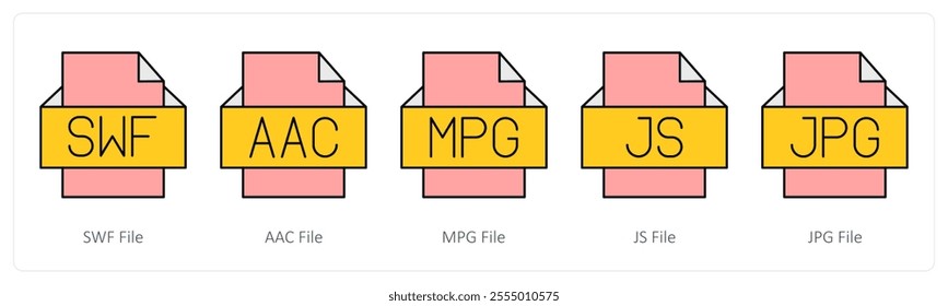 A set of files icons as swf file, aac file, mpg file