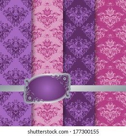 Set filigree damask seamless background. Royal wallpaper.